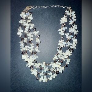 Elegant Multi-Strand White and black Stone Necklace
